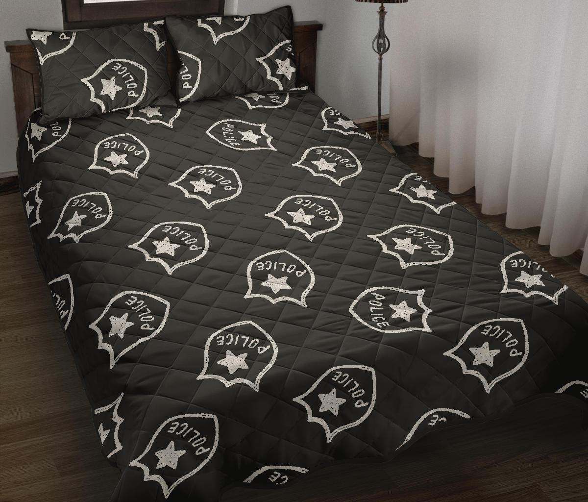 Police Pattern Print Bed Set Quilt-grizzshop
