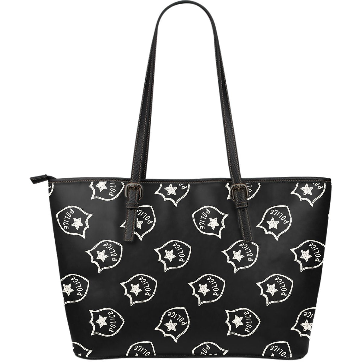 Police Pattern Print Leather Tote Bag-grizzshop