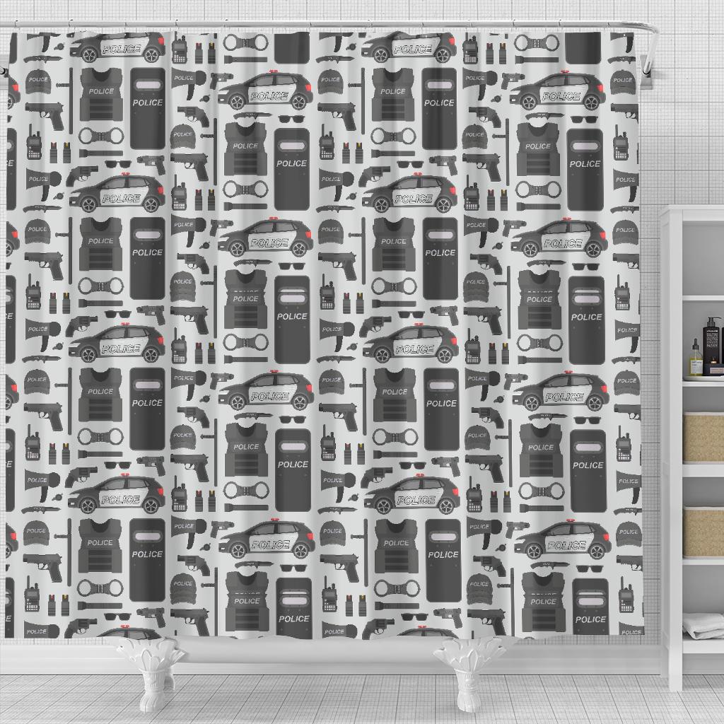 Police Print Pattern Bathroom Shower Curtain-grizzshop