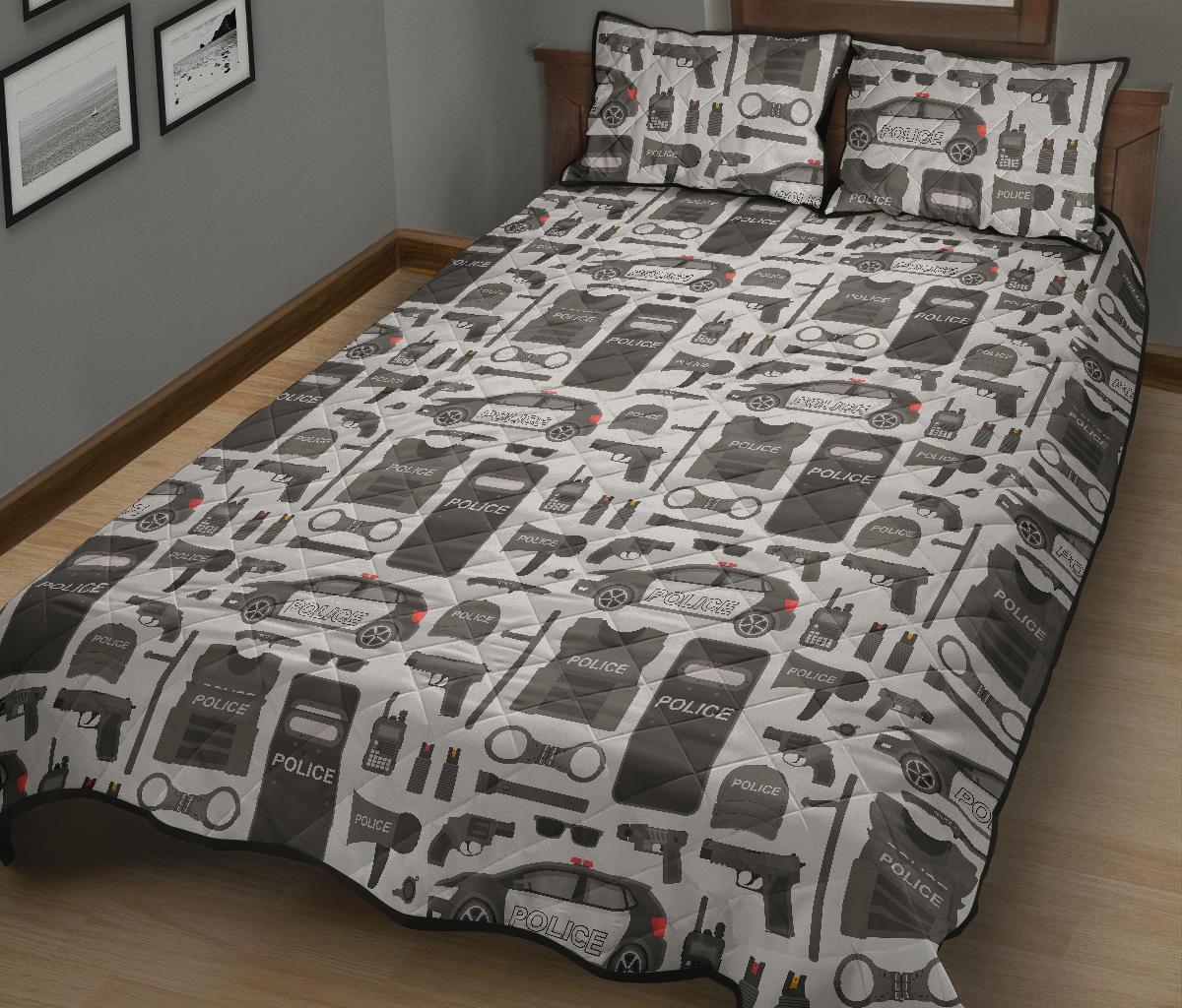 Police Print Pattern Bed Set Quilt-grizzshop