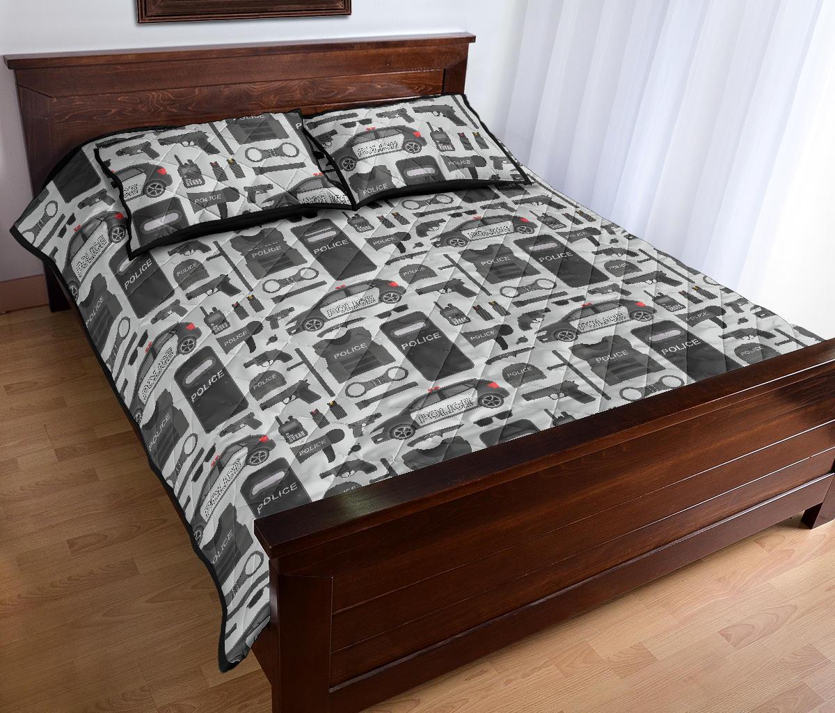 Police Print Pattern Bed Set Quilt-grizzshop