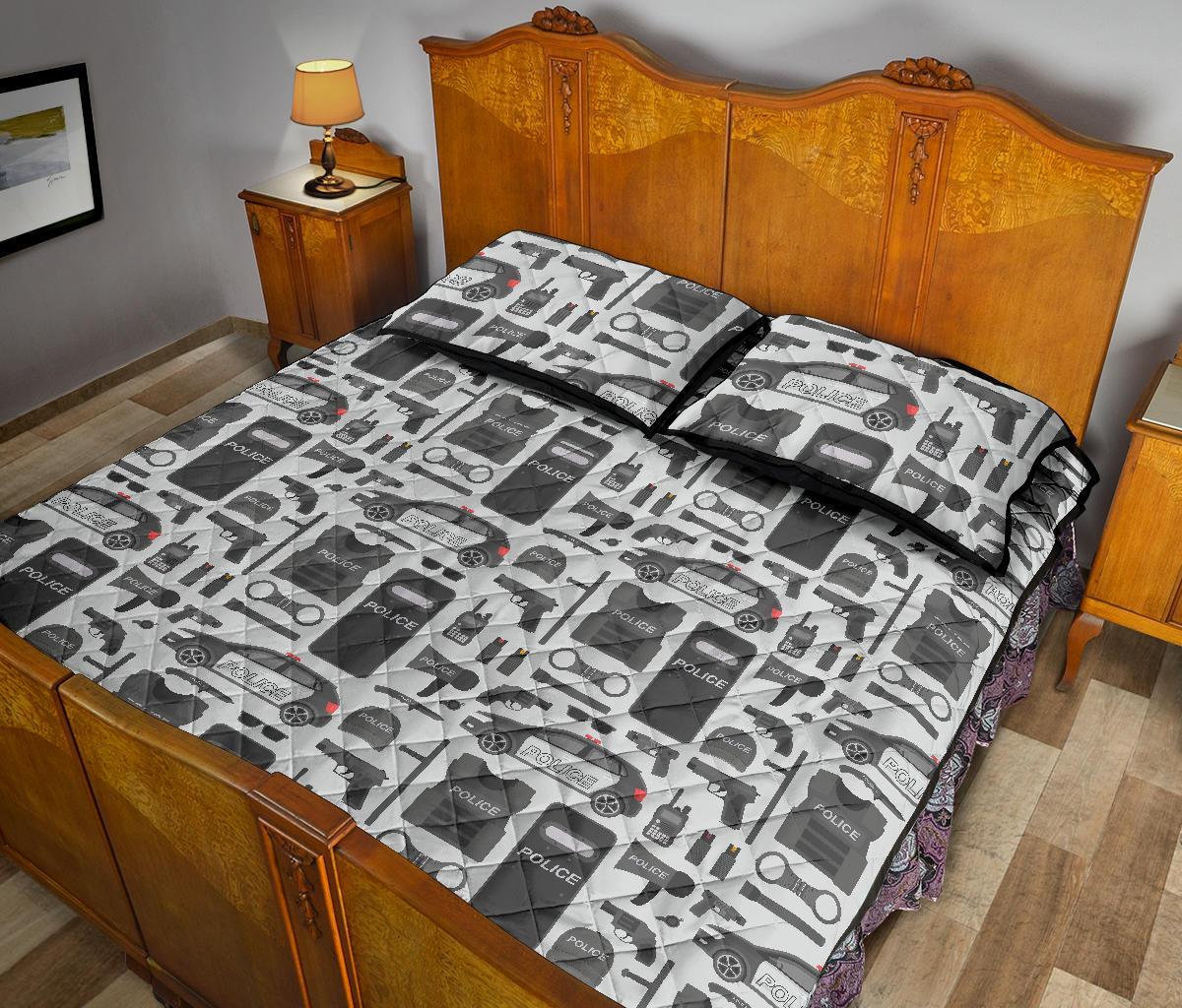Police Print Pattern Bed Set Quilt-grizzshop