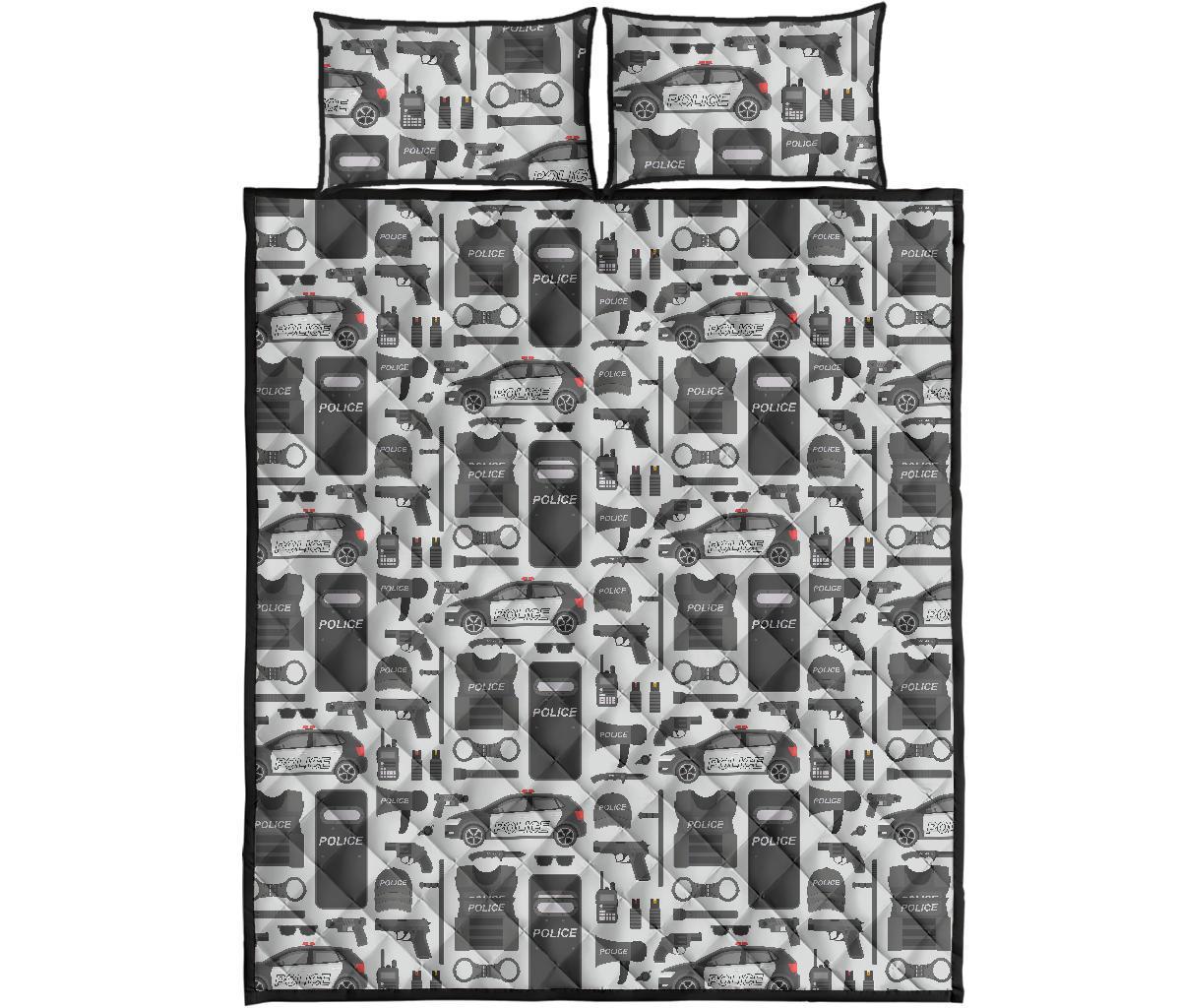 Police Print Pattern Bed Set Quilt-grizzshop