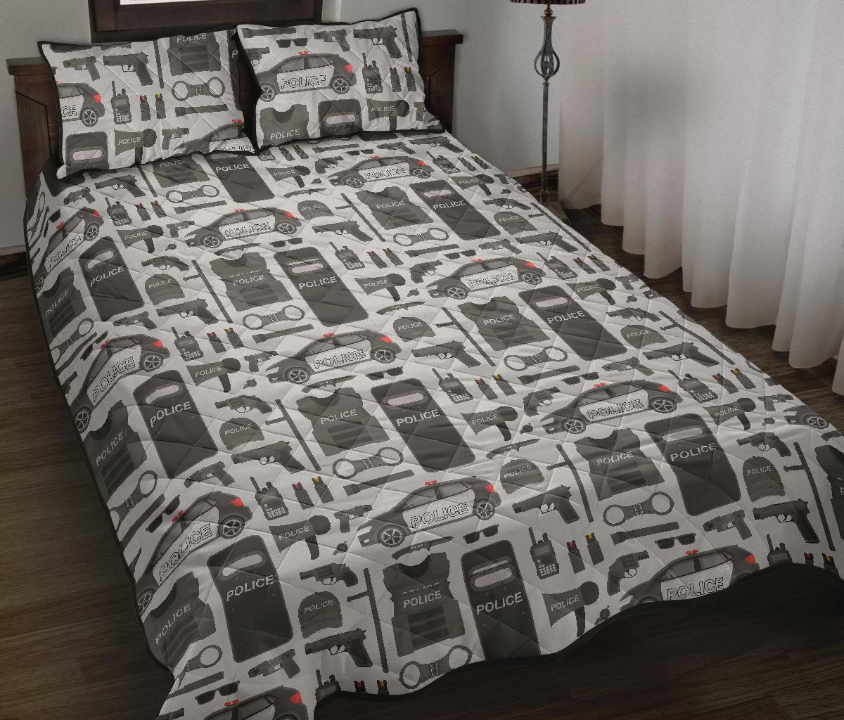 Police Print Pattern Bed Set Quilt-grizzshop
