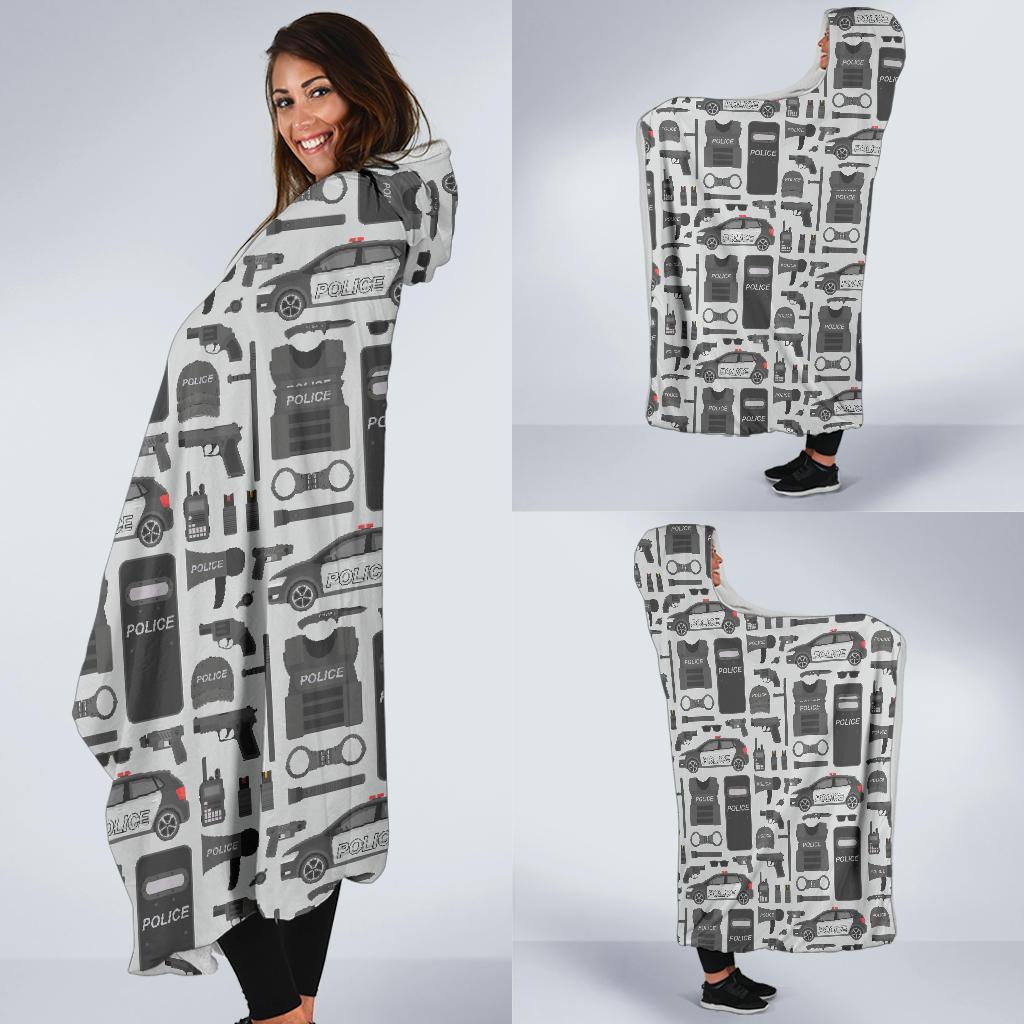 Police Print Pattern Hooded Blanket-grizzshop