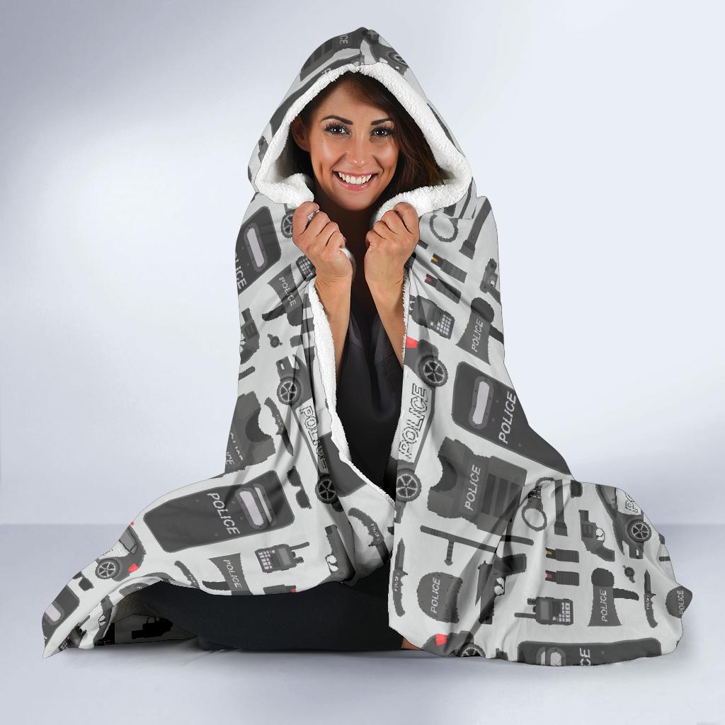 Police Print Pattern Hooded Blanket-grizzshop
