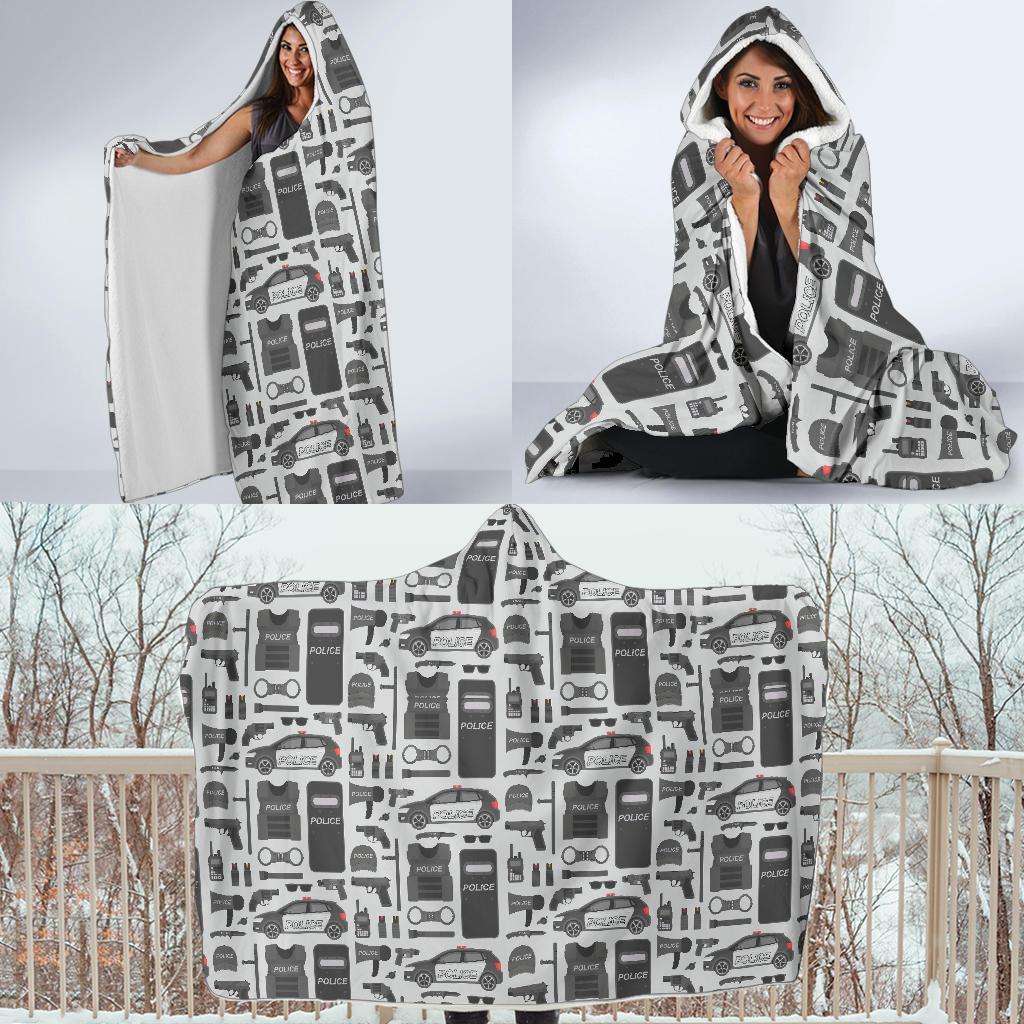 Police Print Pattern Hooded Blanket-grizzshop