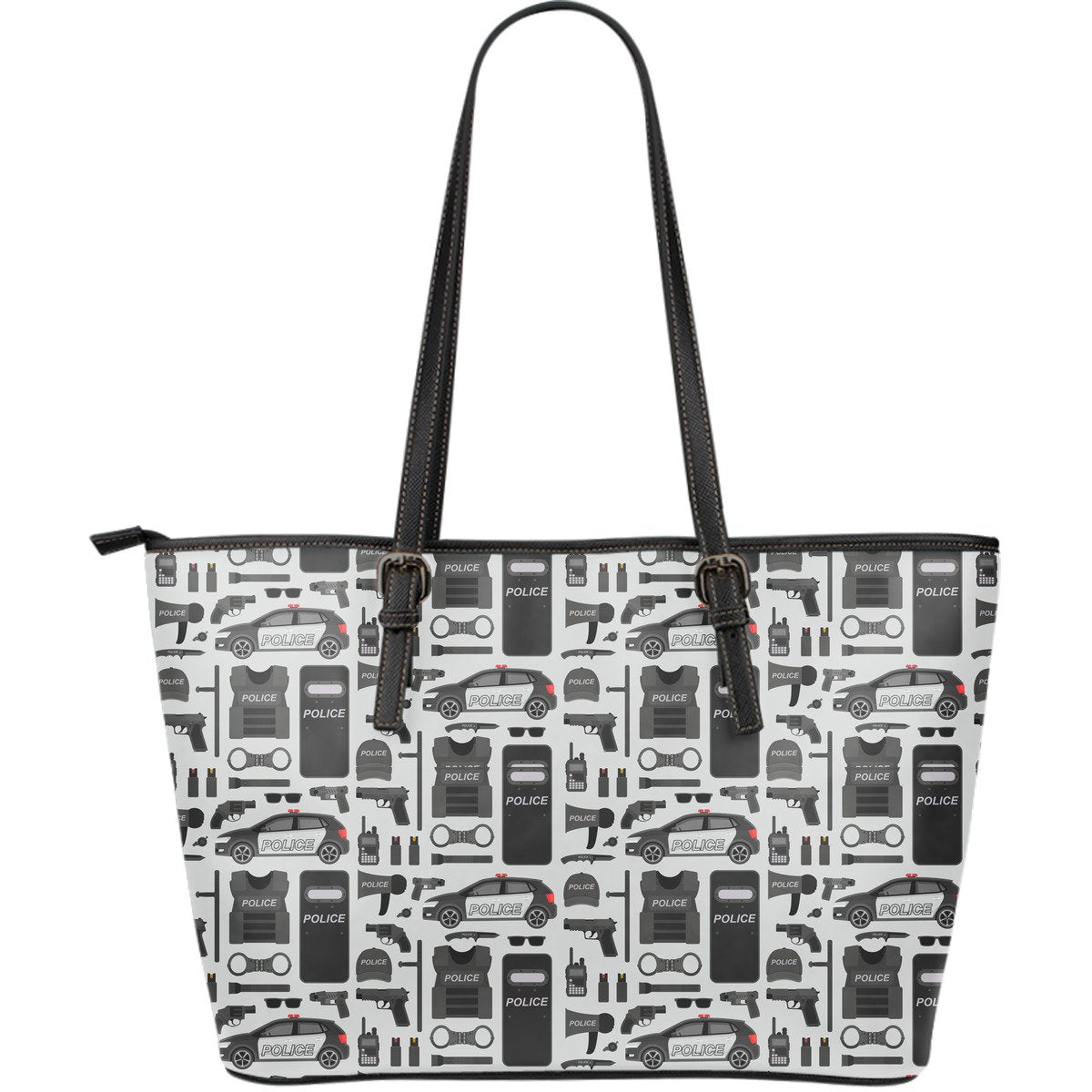 Police Print Pattern Leather Tote Bag-grizzshop
