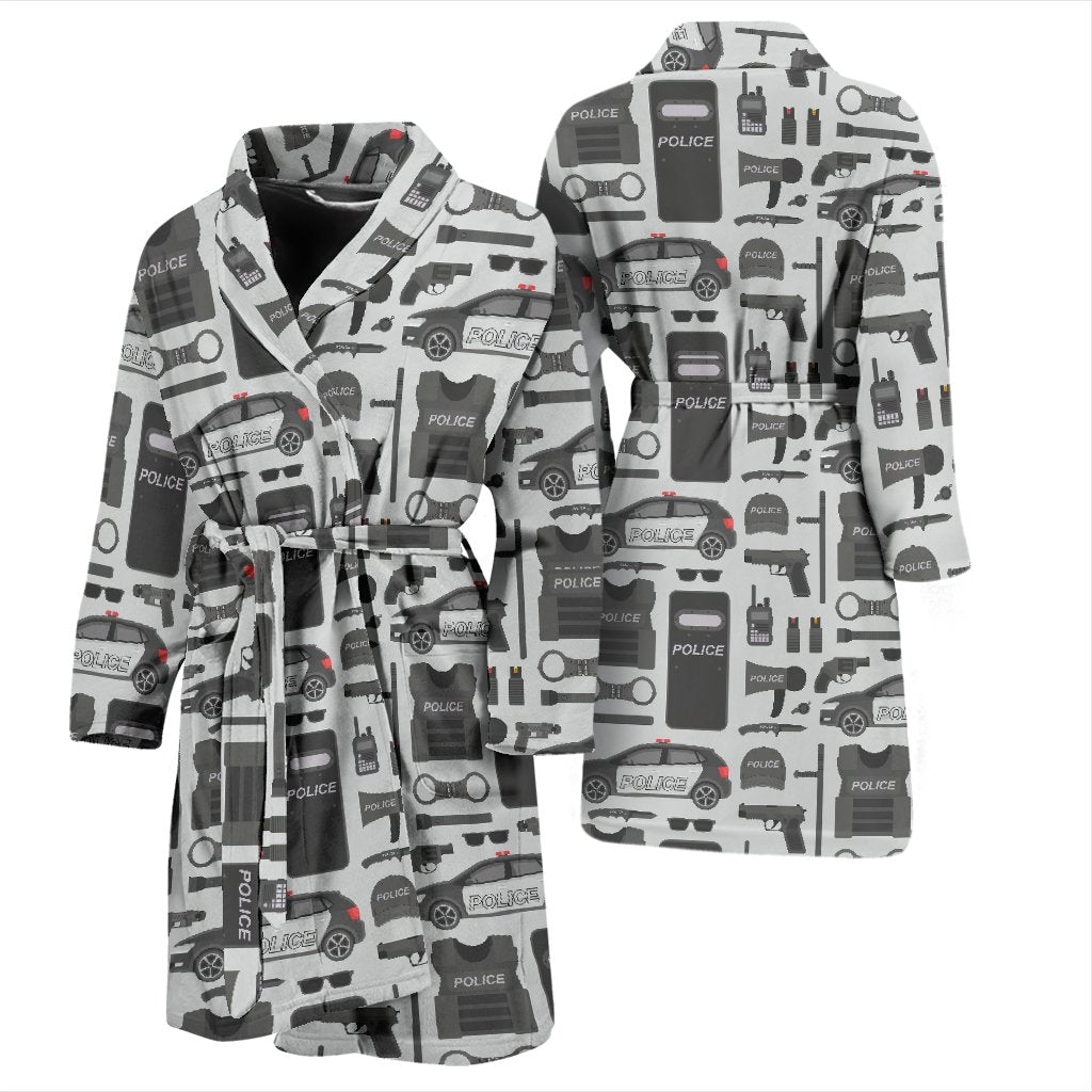 Police Print Pattern Men Long Robe-grizzshop