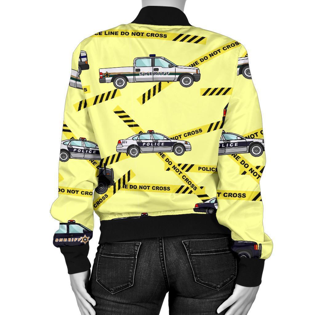 Police Car Pattern Print Women Casual Bomber Jacket-grizzshop