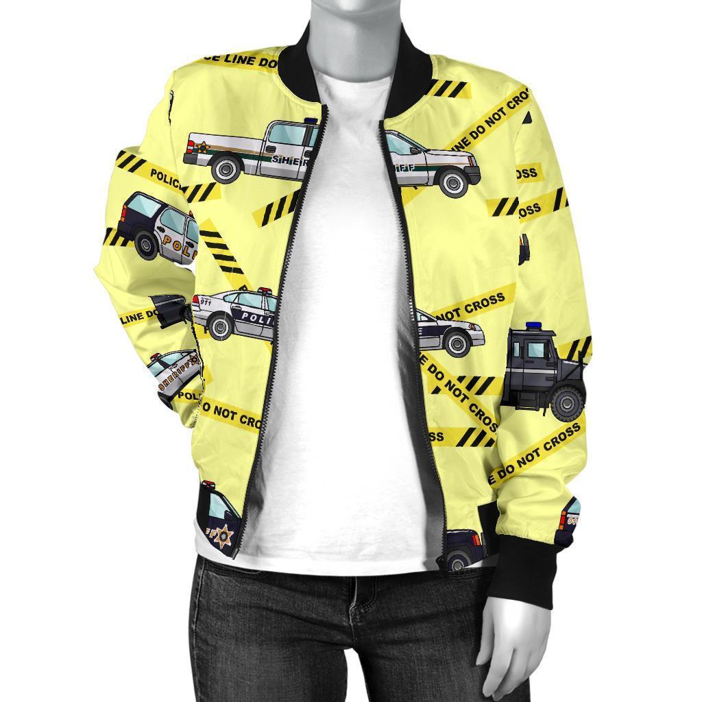 Police Car Pattern Print Women Casual Bomber Jacket-grizzshop