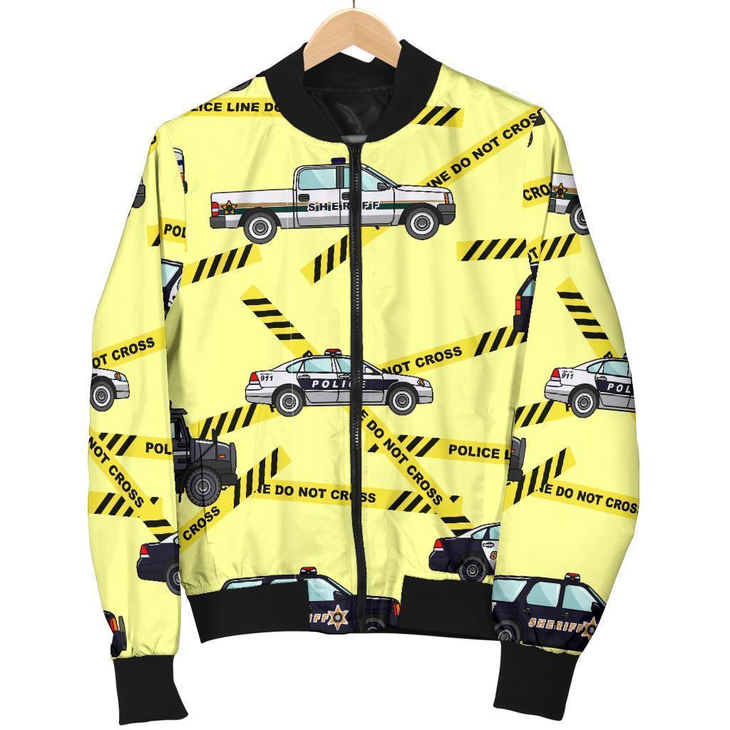 Police Car Pattern Print Women Casual Bomber Jacket-grizzshop