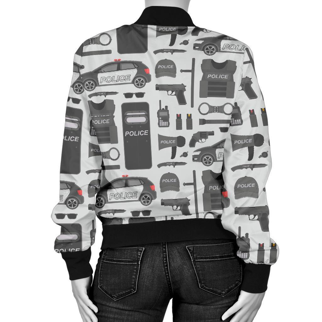 Police Print Pattern Women Casual Bomber Jacket-grizzshop