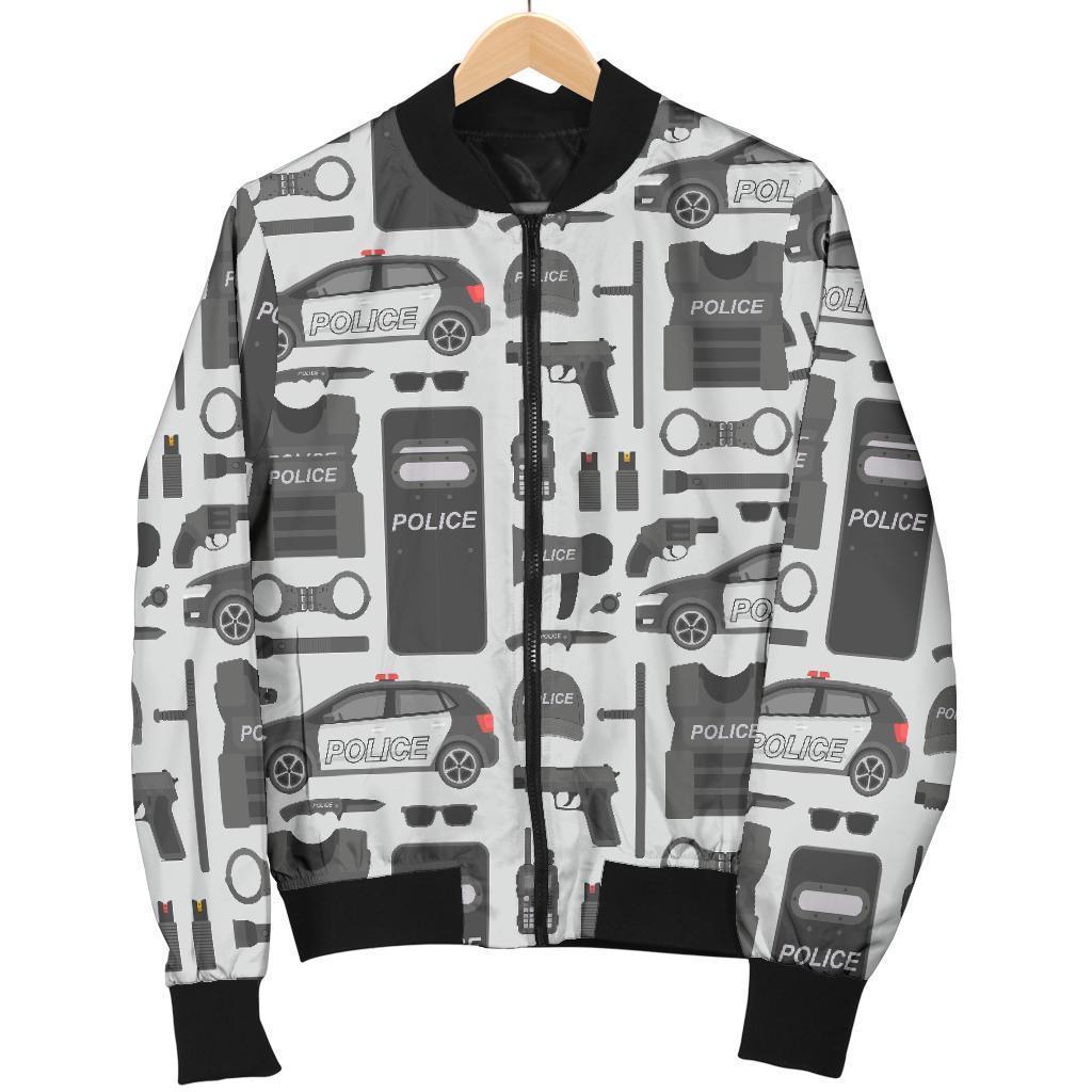 Police Print Pattern Women Casual Bomber Jacket-grizzshop