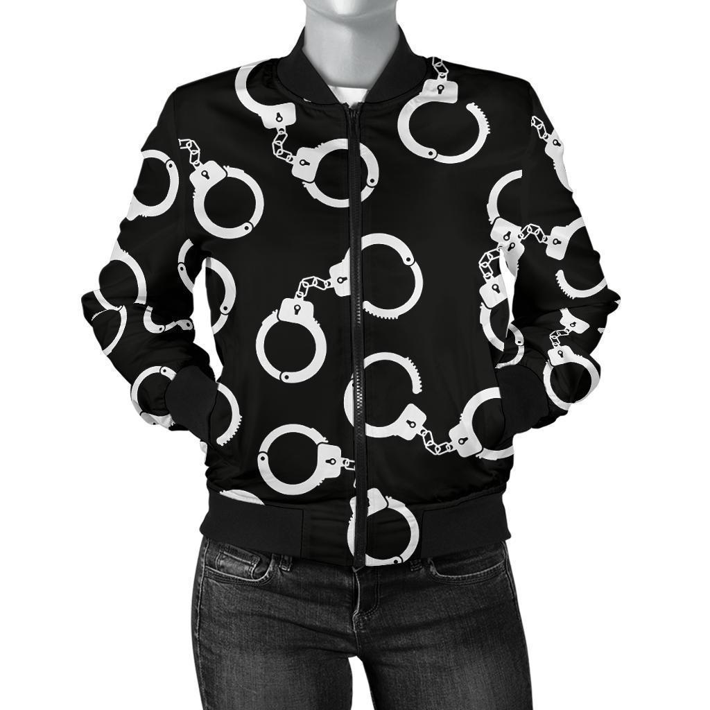 Police Shackle Pattern Print Women Casual Bomber Jacket-grizzshop