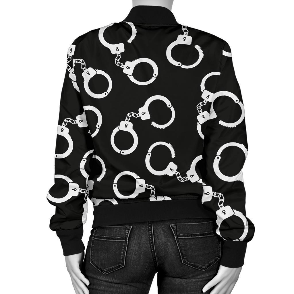 Police Shackle Pattern Print Women Casual Bomber Jacket-grizzshop