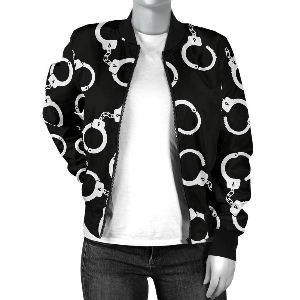 Police Shackle Pattern Print Women Casual Bomber Jacket-grizzshop