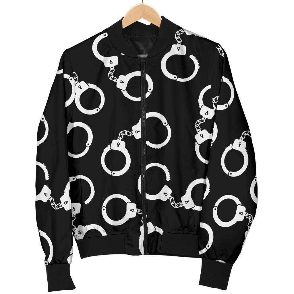 Police Shackle Pattern Print Women Casual Bomber Jacket-grizzshop