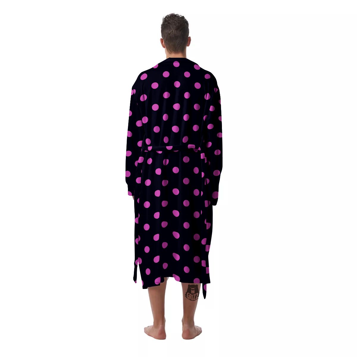 Polka Dot Black And Pink Print Pattern Men's Robe-grizzshop