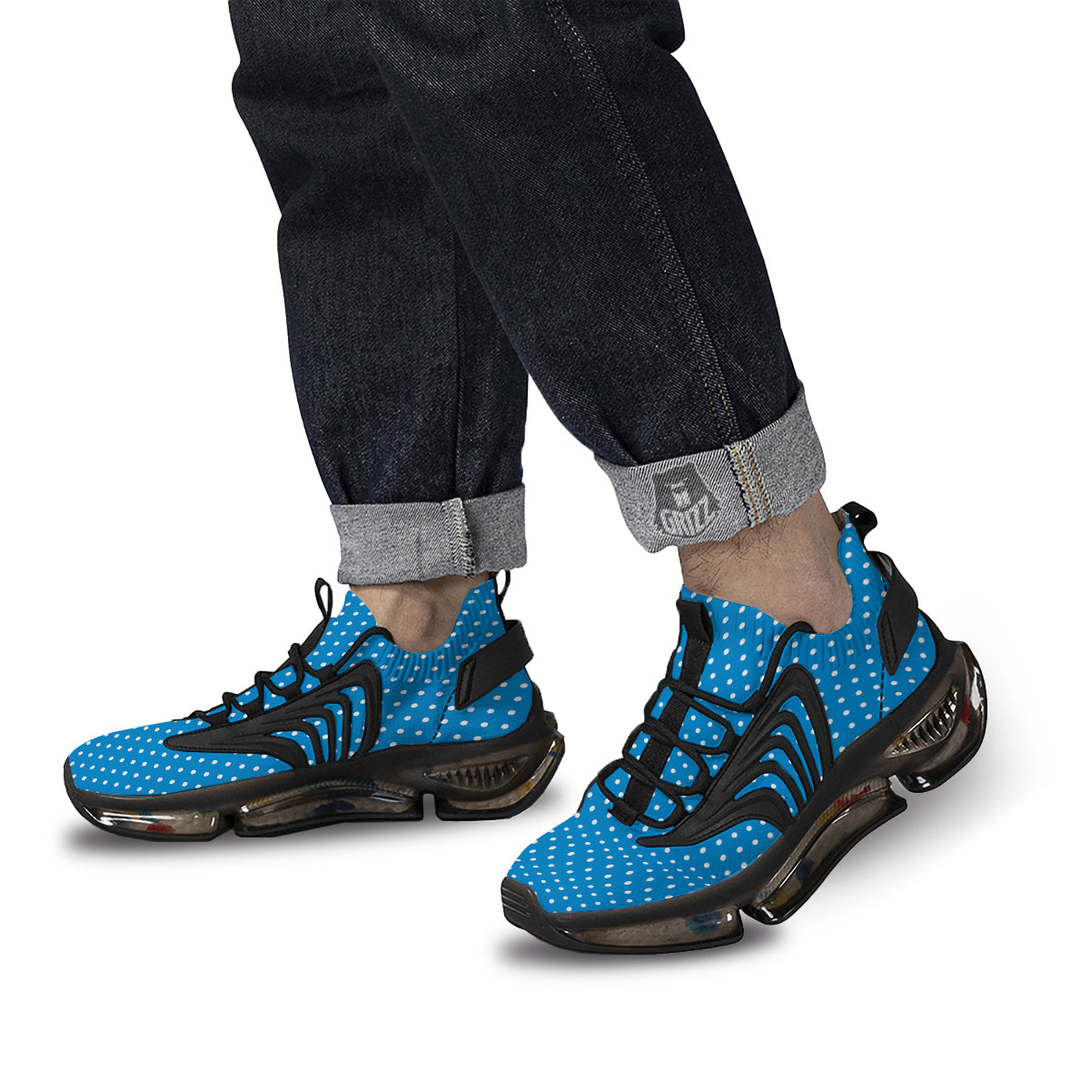 Polka Dot Blue And White Print Pattern Black Gym Shoes-grizzshop