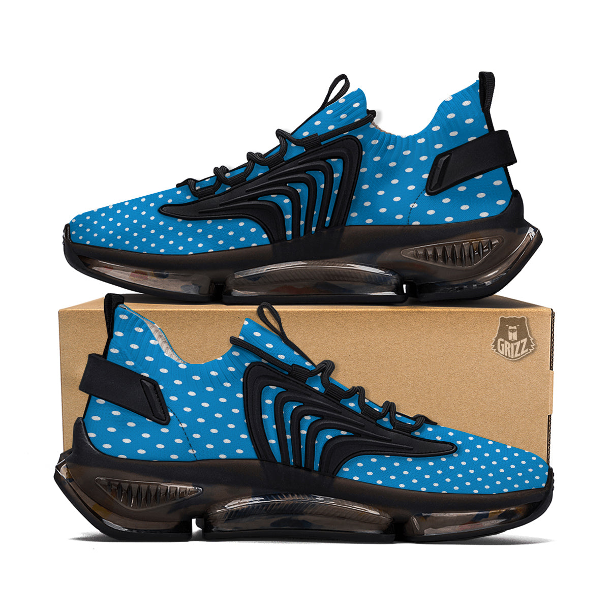 Polka Dot Blue And White Print Pattern Black Gym Shoes-grizzshop
