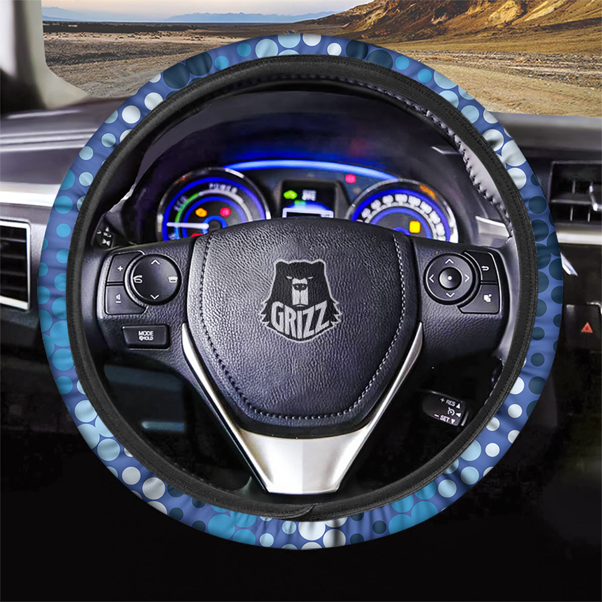 Polka Dot Blue Striped Print Pattern Car Steering Wheel Cover-grizzshop