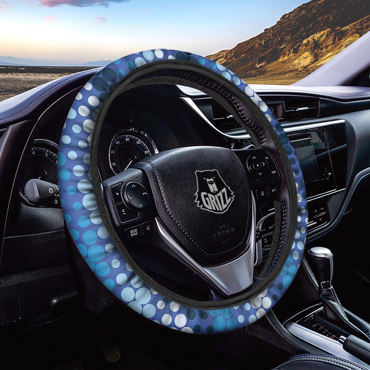 Polka Dot Blue Striped Print Pattern Car Steering Wheel Cover-grizzshop