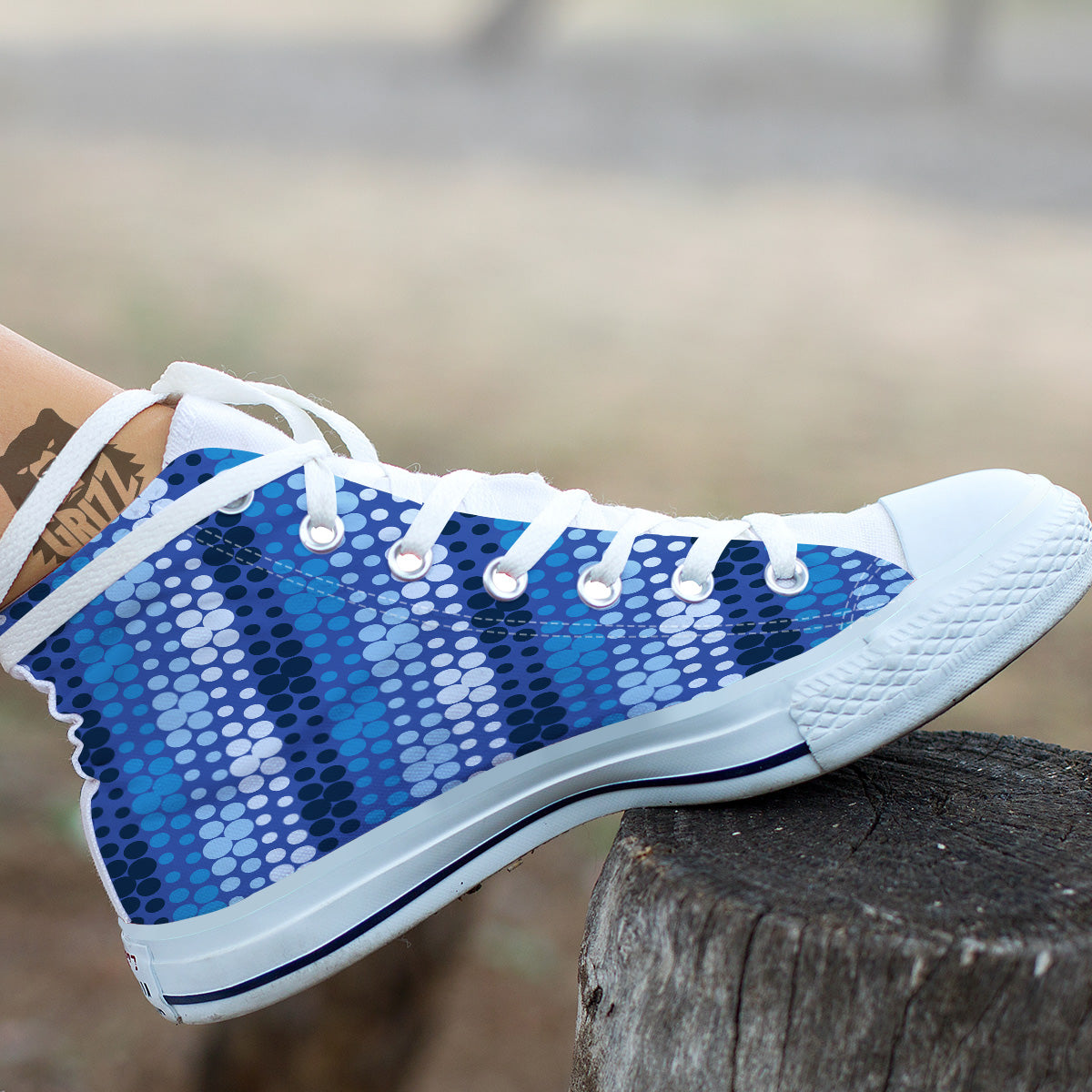 Polka Dot Blue Striped Print Pattern White High Top Shoes-grizzshop