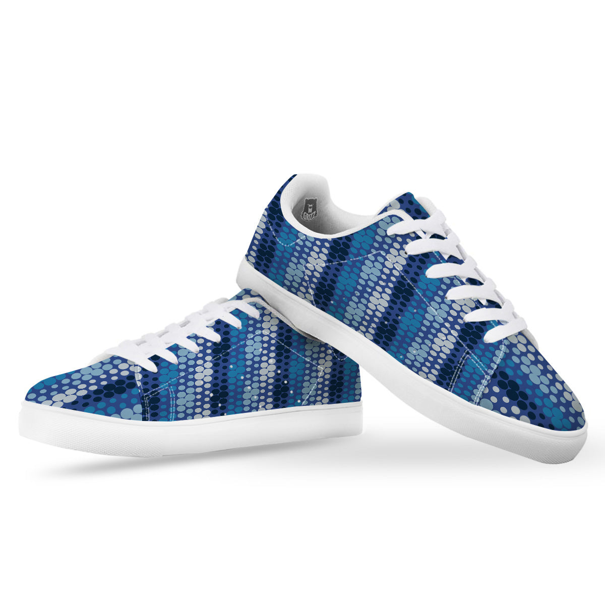 Polka Dot Blue Striped Print Pattern White Low Top Sneakers-grizzshop