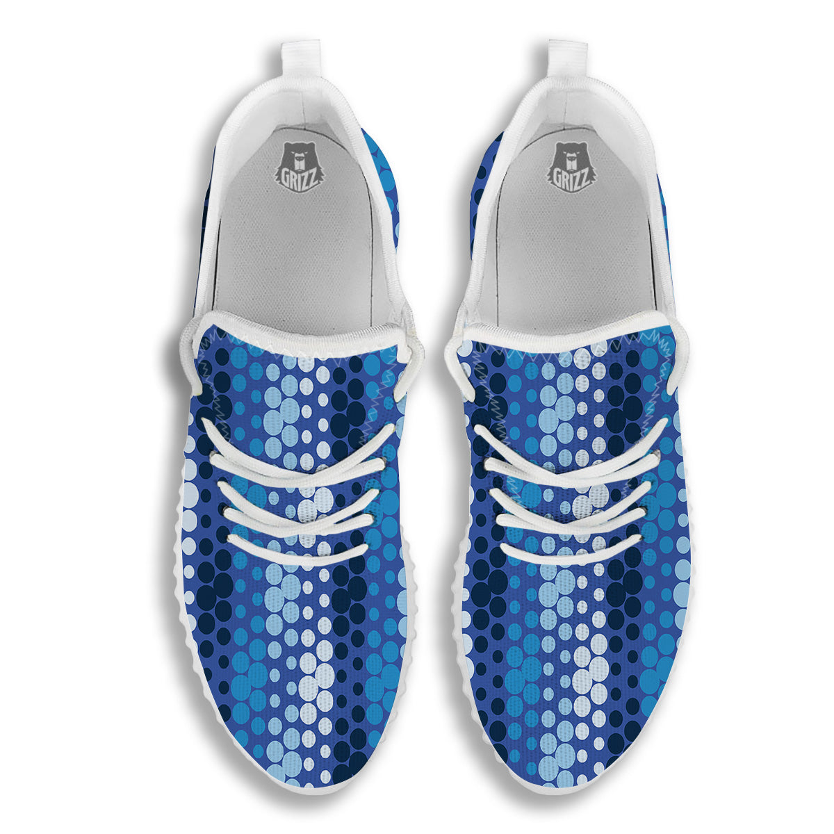 Polka Dot Blue Striped Print Pattern White Walking Shoes-grizzshop