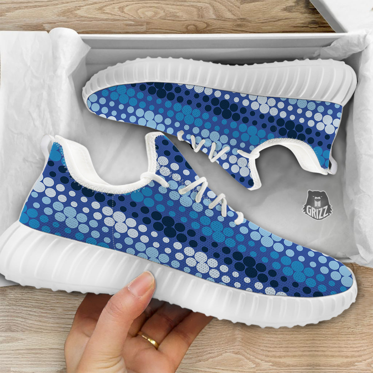Polka Dot Blue Striped Print Pattern White Walking Shoes-grizzshop