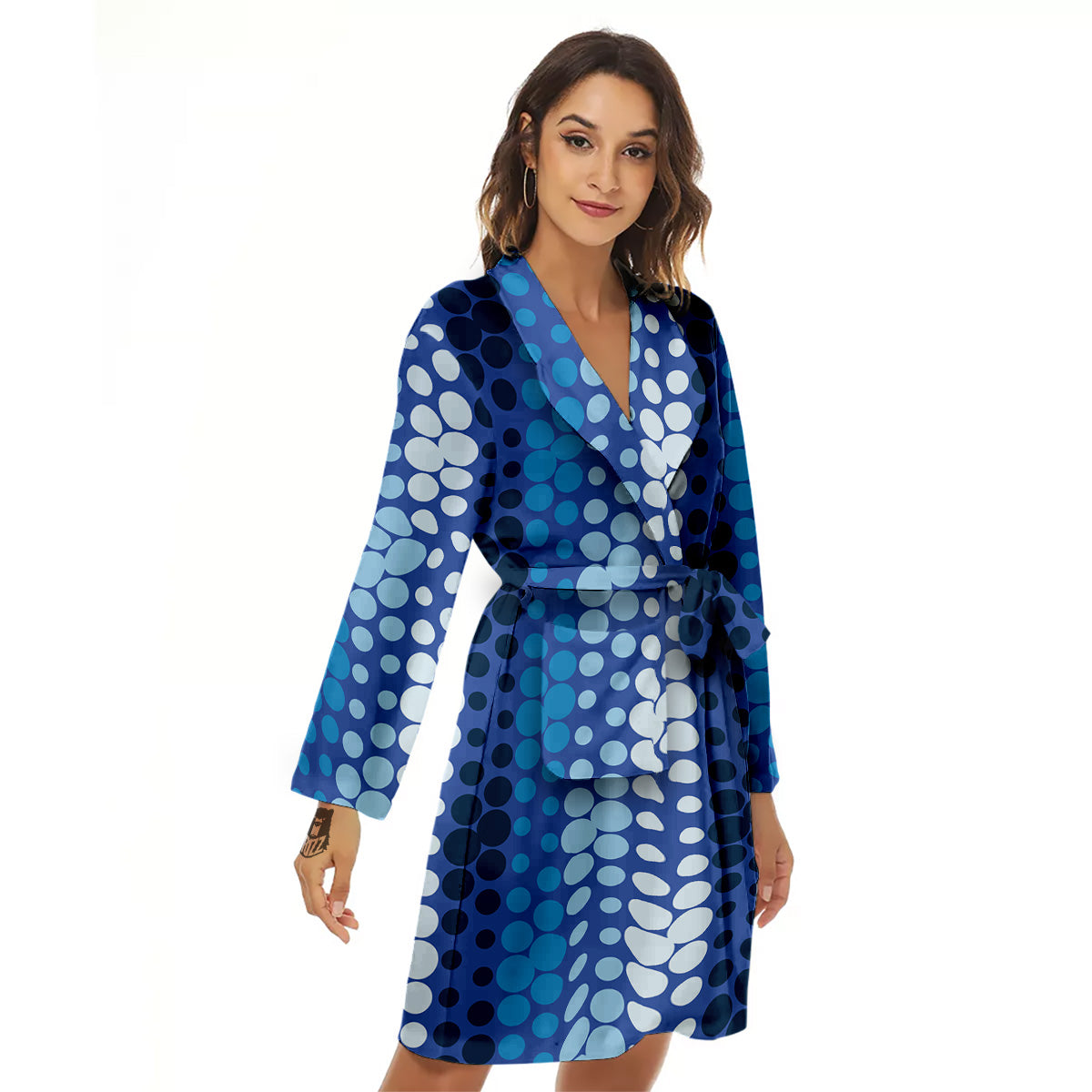 Polka Dot Blue Striped Print Pattern Women's Robe-grizzshop