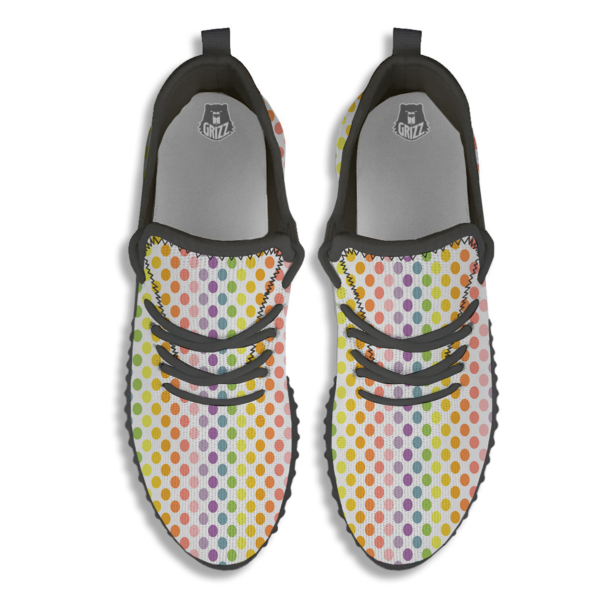 Polka Dot Colors Rainbow Print Pattern Black Walking Shoes-grizzshop