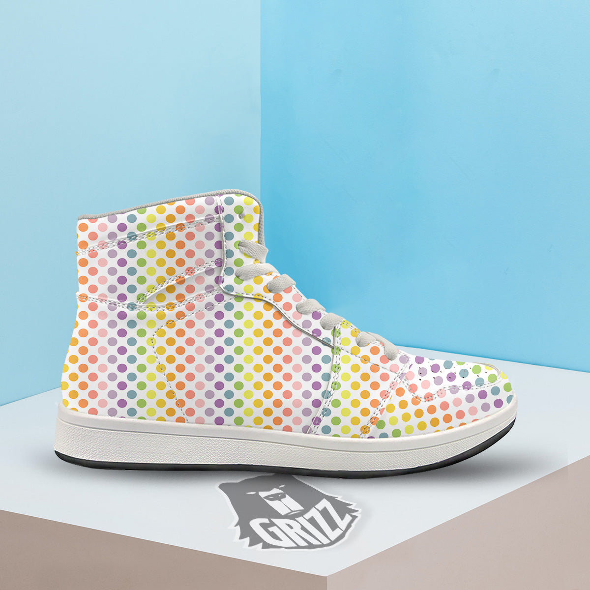 Polka Dot Colors Rainbow Print Pattern High Top Sneakers-grizzshop