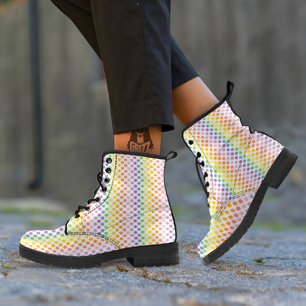 Polka Dot Colors Rainbow Print Pattern Leather Boots-grizzshop