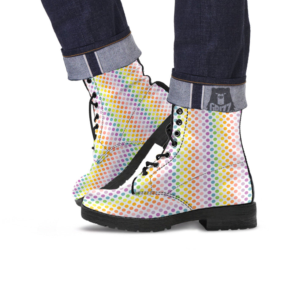 Polka Dot Colors Rainbow Print Pattern Leather Boots-grizzshop