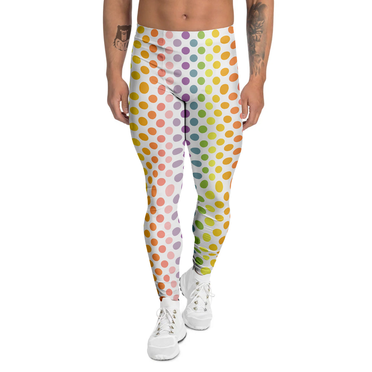Polka Dot Colors Rainbow Print Pattern Men's Leggings-grizzshop