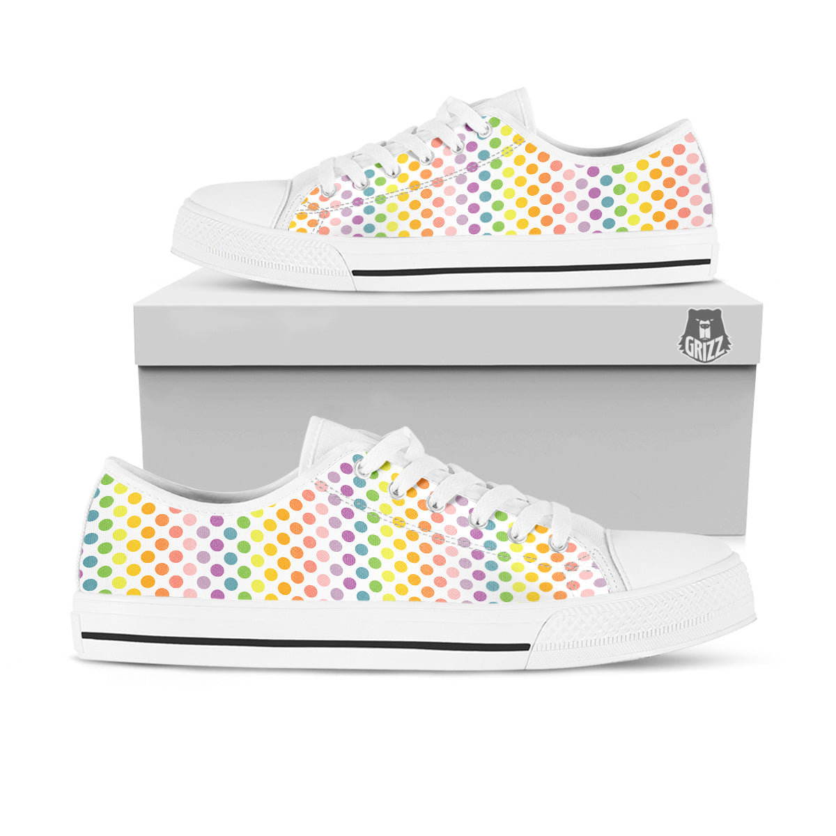 Polka Dot Colors Rainbow Print Pattern White Low Top Shoes-grizzshop