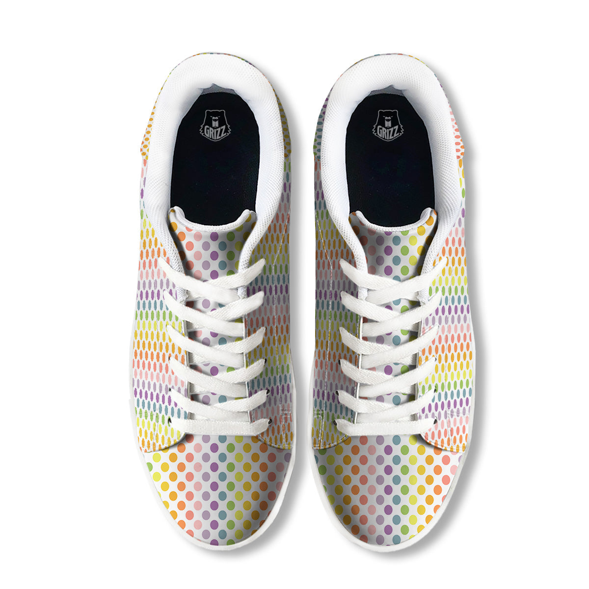 Polka Dot Colors Rainbow Print Pattern White Low Top Sneakers-grizzshop