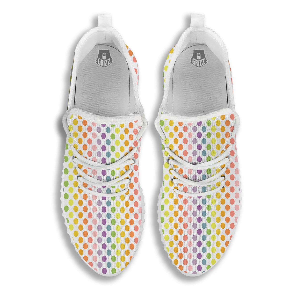 Polka Dot Colors Rainbow Print Pattern White Walking Shoes-grizzshop