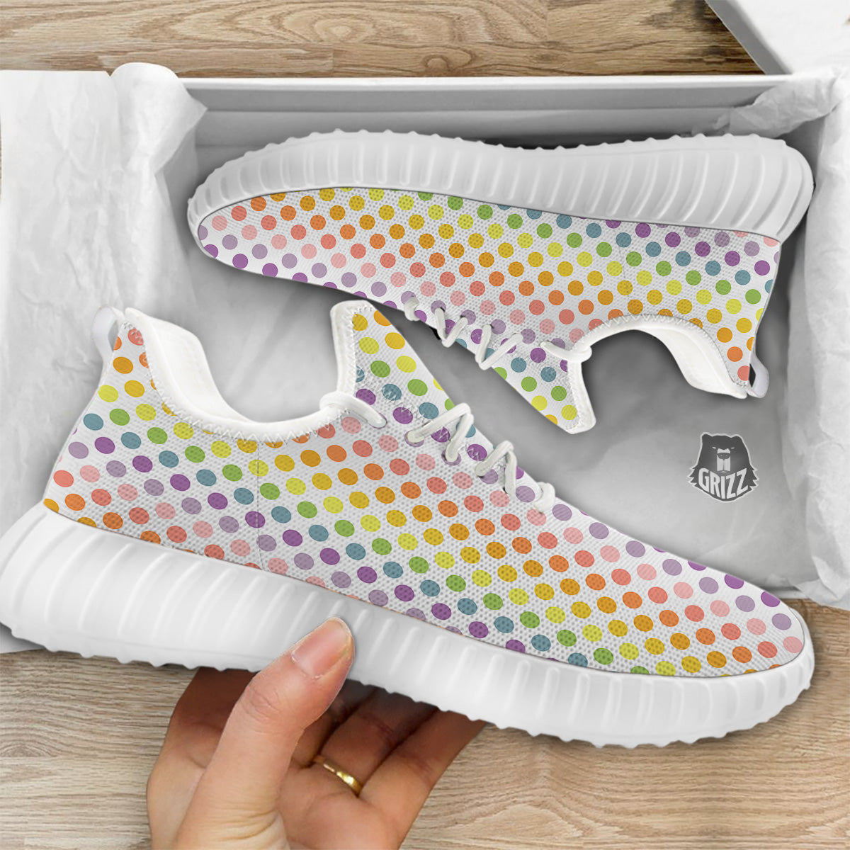 Polka Dot Colors Rainbow Print Pattern White Walking Shoes-grizzshop