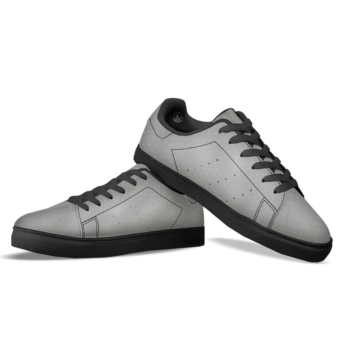 Polka Dot Grey And Pink Dot Print Pattern Black Low Top Sneakers-grizzshop