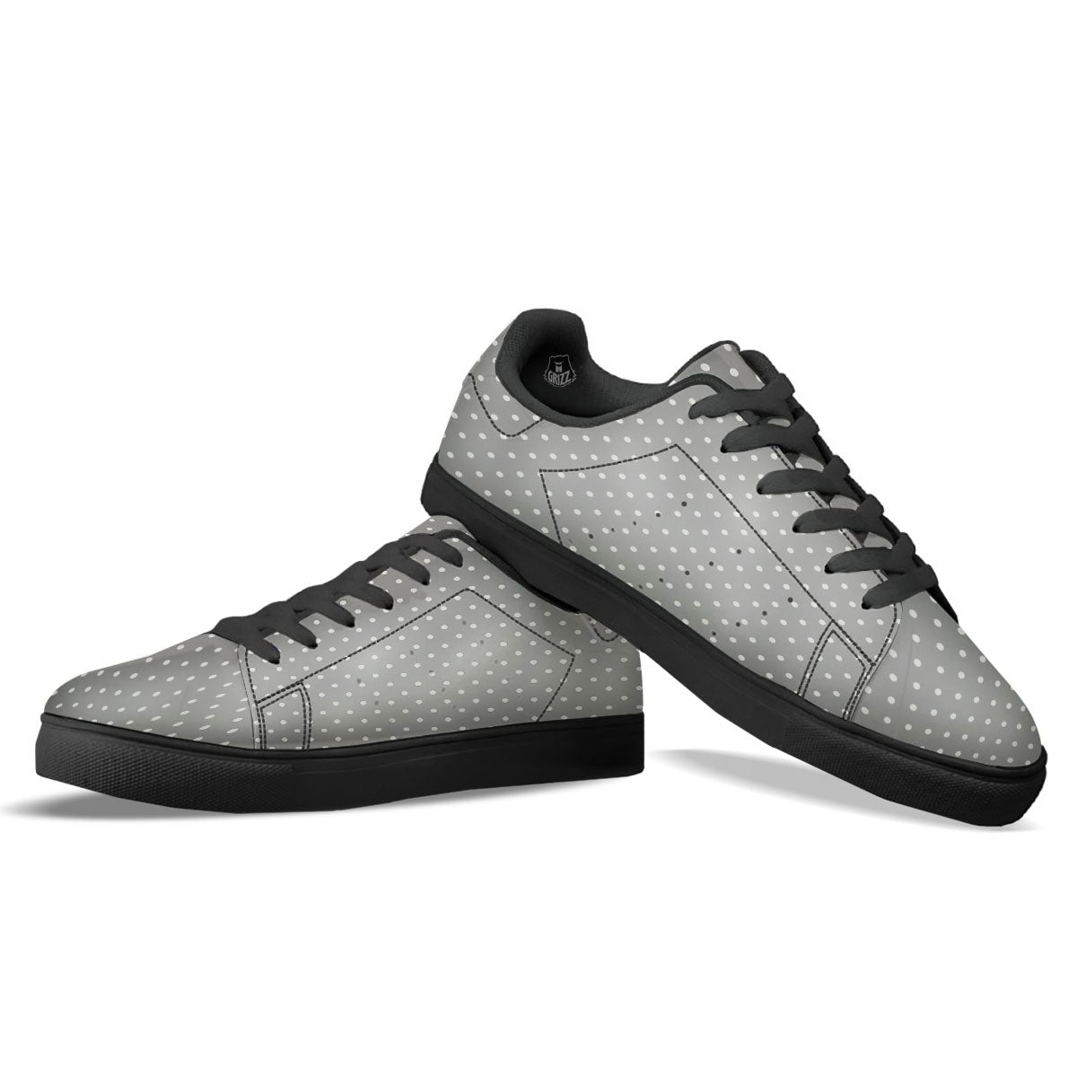 Polka Dot Grey And White Print Pattern Black Low Top Sneakers-grizzshop