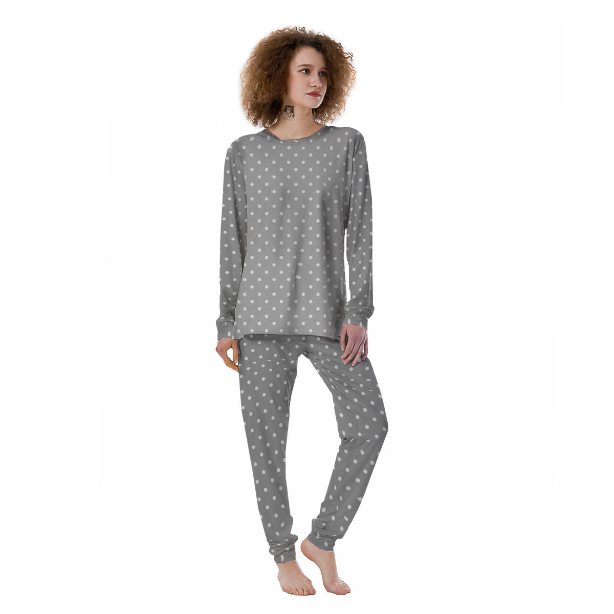 Polka Dot Grey And White Print Pattern Women's Pajamas-grizzshop