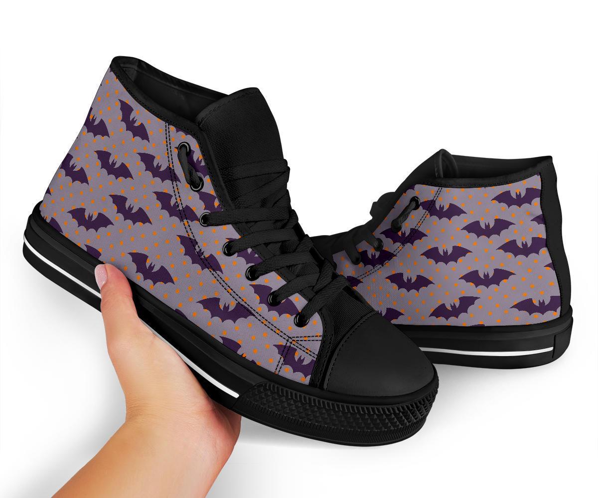 Polka Dot Halloween Bat Pattern Print Men Women's High Top Shoes-grizzshop