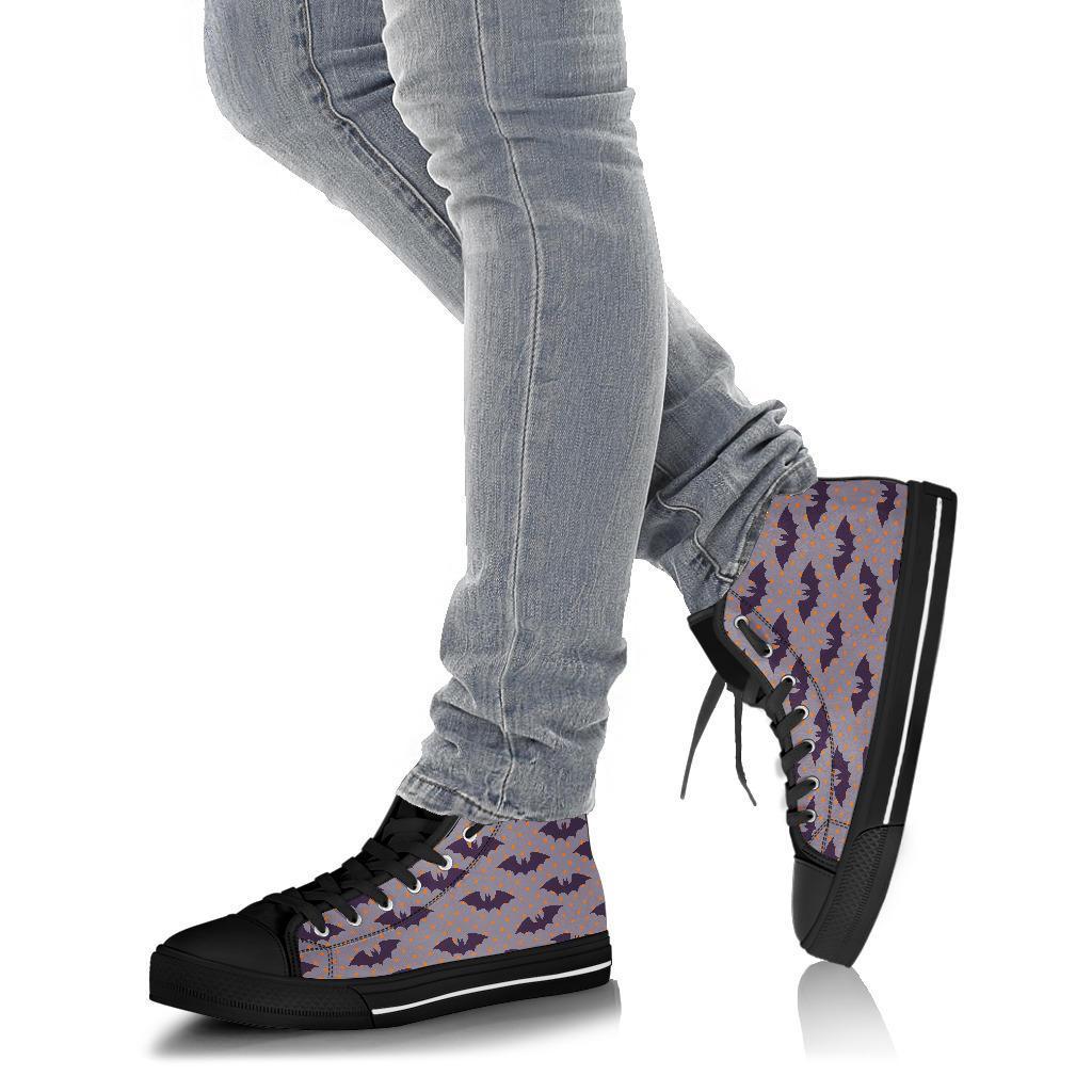 Polka Dot Halloween Bat Pattern Print Men Women's High Top Shoes-grizzshop