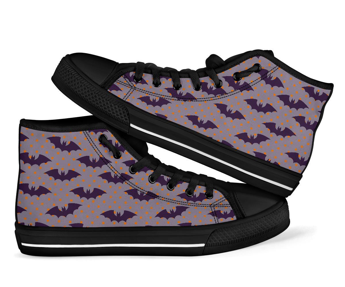 Polka Dot Halloween Bat Pattern Print Men Women's High Top Shoes-grizzshop