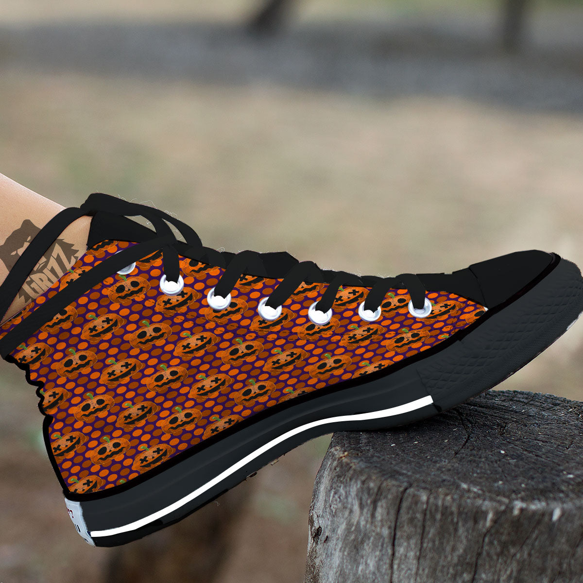 Polka Dot Halloween Pumkin Print Pattern High Top Shoes-grizzshop