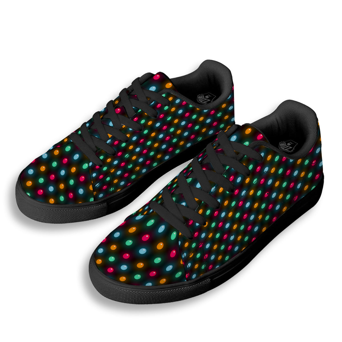 Polka Dot Light Print Black Low Top Sneakers-grizzshop