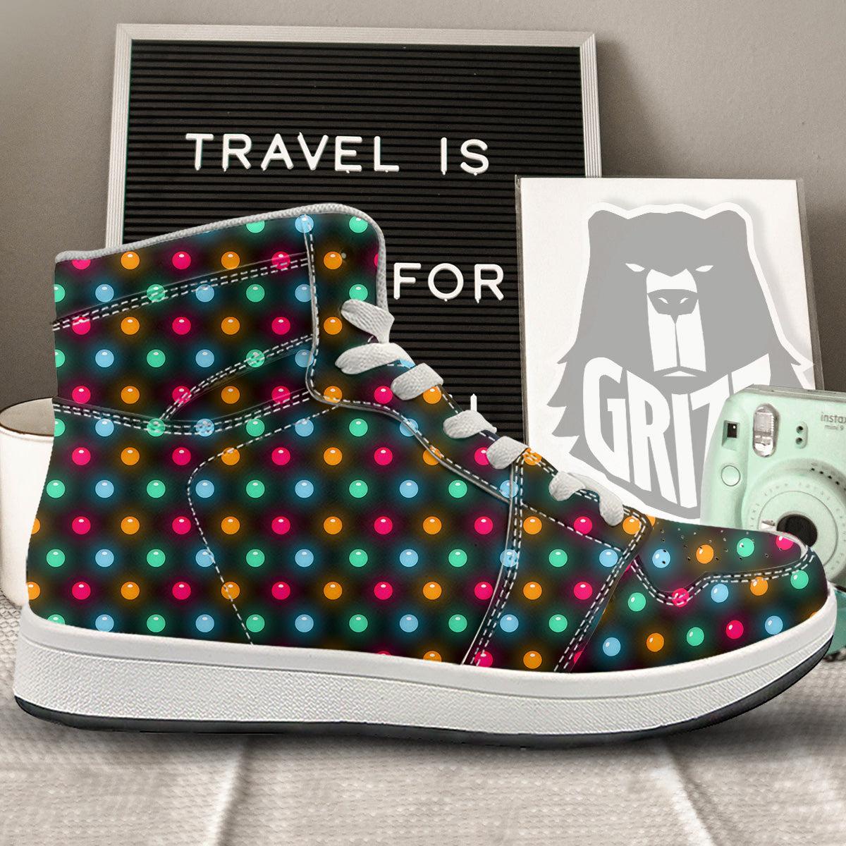 Polka Dot Light Print High Top Sneakers-grizzshop